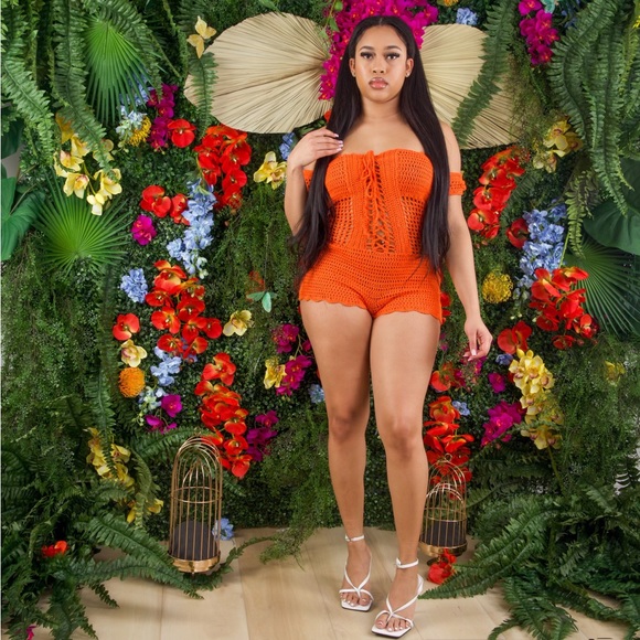 Orange knit romper medium/large - Picture 4 of 8